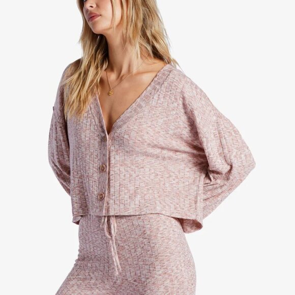 NWT Billabong Keep On Ribbed Pink Button Up Cardigan - Picture 2 of 6